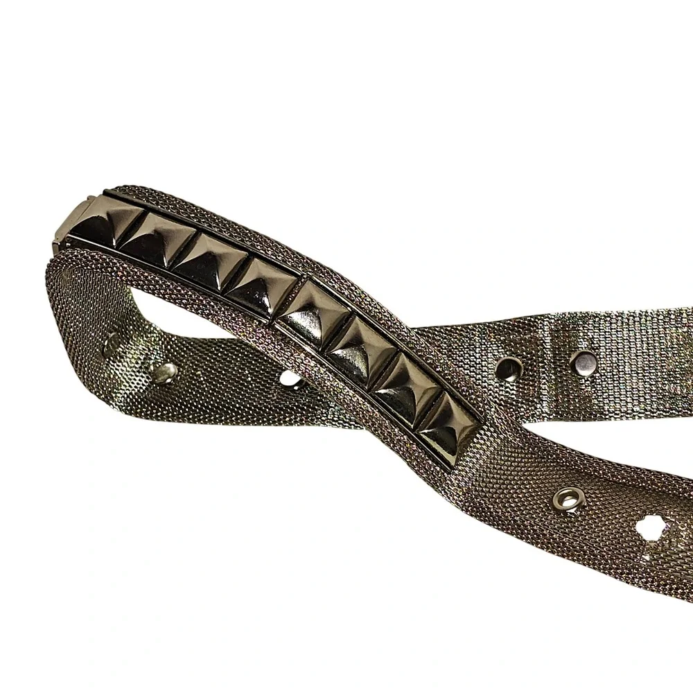 Vintage 80s Silver Metal Mesh Pyramid Stud 36 Y2K Belt Chainmail  Grunge Twink